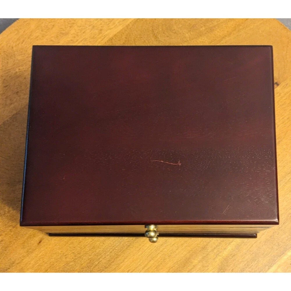 Wooden Jewelry Box Hinged Mirror Velvet Lined 2 Compartments Pull Out Drawer